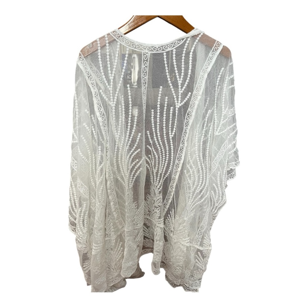 Cupshe Sheer Embroidery Kimono Cover Up White Size Small - Picture 2 of 8